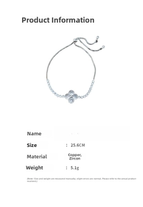 Detailed spec sheet for the 18K gold plated zircon four leaf clover bracelet 25.6cm