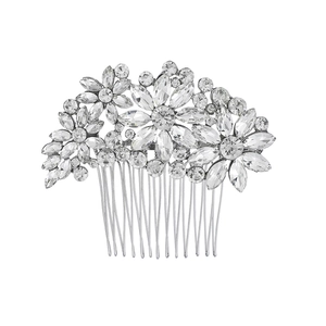 Luxury bridal hair comb with silver flower design and sparkling rhinestones for wedding