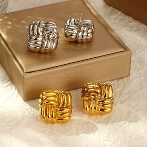 Orecchini a perno quadrati intrecciati in oro e argento, acciaio inossidabile 18K