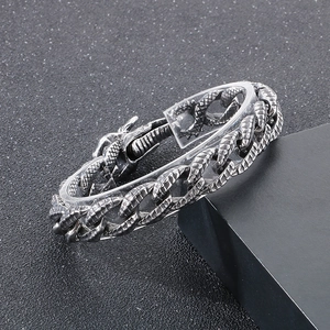 Punk style stainless steel dragon scale Cuban link bracelet with unique metal texture