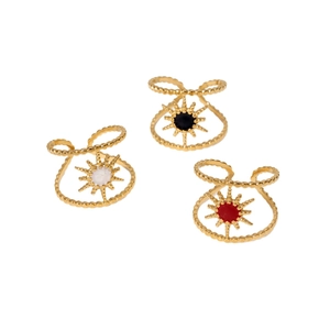 Adjustable gold plated stainless steel sunburst rings with colorful enamel inlays