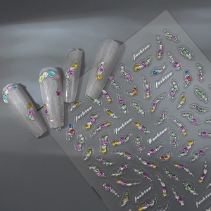 Autocollants Nail Art Relief 5D Couleur Bonbon Strass Gemme Imperméable 3D Adhésif DIY Manucure Décalcomanies