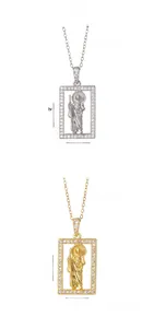 Detail view of square zircon religious pendants with 40+5cm length and size specs