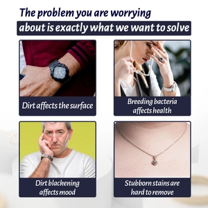 Macro views of dirty watches and necklaces illustrating the need for jewelry cleaner