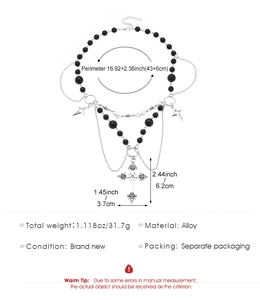 Detailed size specifications for a gothic alloy cross pendant with black bead tassels