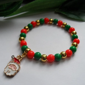 Christmas beaded bracelet with red green beads and Santa Claus charm for women