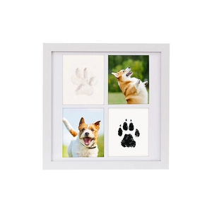 White 4-slot DIY pet footprint frame for cats and dogs memorial with inkless pad