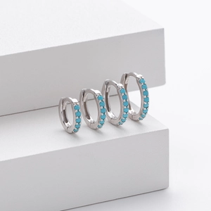 S925 sterling silver hoop earrings with turquoise stones in four graduated sizes