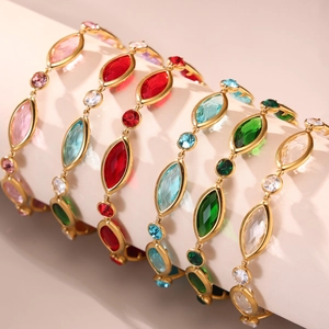 Sparkling crystal glass bracelets with 18K gold plated stainless steel for women