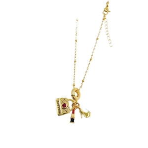 Collana placcata oro 18K con ciondoli a borsa rossetto e scarpa col tacco per donna