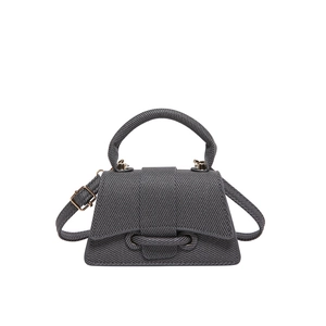 Deep grey hourglass handbag in twill fabric with top handle and adjustable shoulder strap