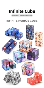Collection of various infinity cube patterns including galaxy, aurora, and Christmas themes