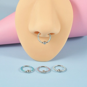 Stainless steel BCR opal captive bead rings for nose and ear piercings in multi colors