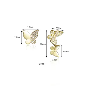 Detailed measurement of S925 silver butterfly earrings with width and height in mm