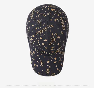 Top view of baseball cap featuring gold splatter pattern and NY&GD embroidery detail