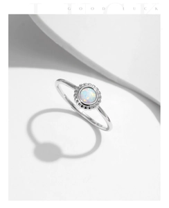 Detailed close-up of S925 silver opal sunflower ring with vintage beaded edges