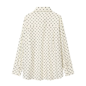 Vintage polka dot longline button-down shirt in off-white, back view on white background
