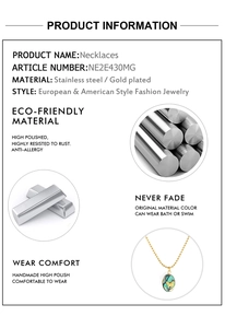 Detailed chart showing gold plated stainless steel necklace specs and eco-friendly features
