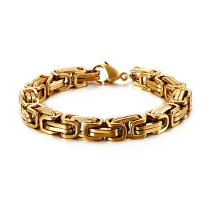 Golden Byzantine chain bracelet in polished stainless steel with large lobster clasp