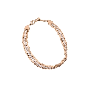Elegant rose gold woven chain bracelet with sparkling rhinestones and heart charm