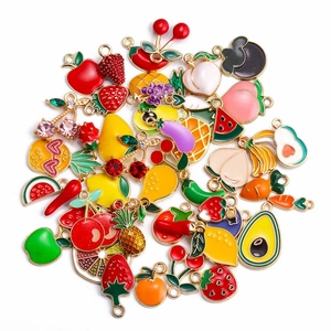 Assorted fruit and vegetable charms in colorful alloy for DIY necklaces and earrings