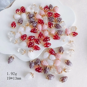 Handmade resin strawberry pendants with pearl texture for DIY earrings and jewelry making