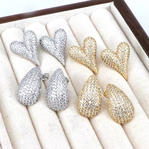 Heart Water Drop Stud Earrings Copper Cubic Zirconia Pave Set Shiny Geometric Jewelry For Women Elegant Simple Style