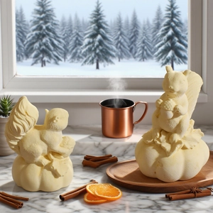 Squirrel on pumpkin silicone candle mold set for DIY handmade autumn resin decorations