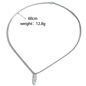 Silver feather necklace detail with 60cm box chain length and 12.8g weight specifications