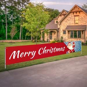 Outdoor Christmas banner with Santa Claus and Merry Christmas text for festive yard decor