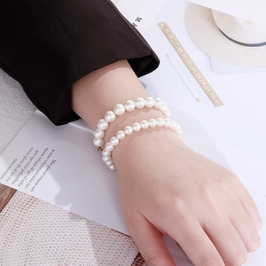 Bracelet Künstliche Perle Blanche Élégant Avec Chaîne Extension Ajustable En Acier Inoxydable Doré Bijou Cadeau Pour Femmes Filles