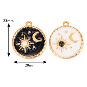 Detailed size view of 20mm stainless steel sun and moon tarot charms with enamel finish