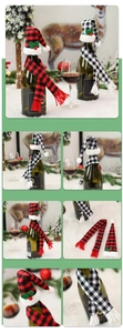 Christmas wine bottle decor set featuring red and black plaid mini hats and scarves