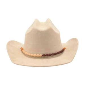 Classic beige wide brim cowboy hat with decorative beaded band for men and women