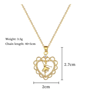 Detail of heart necklace with dancing girl pendant including size and weight specs