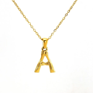 Minimalist gold stainless steel letter A pendant necklace with textured surface finish