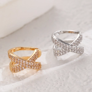 Chic double layer X-shaped crossover ear cuffs with crystal inlay in gold and silver