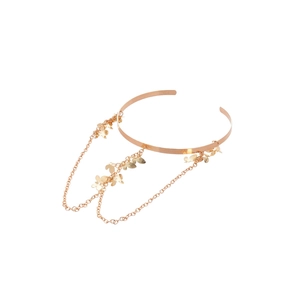 Chic butterfly tassel chain open arm cuff bracelet in metallic gold for women