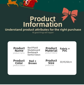 Specifications of Red Plaid Skateboard Santa Claus doll in 30cm, 45cm, and 60cm sizes