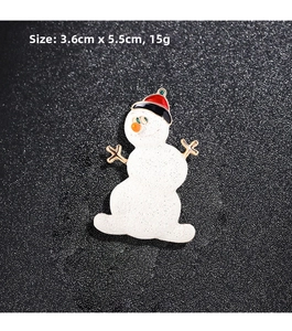 Detail of white glitter snowman brooch with dimensions 3.6cm by 5.5cm on black background