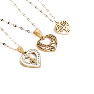 Heart Pendant Necklace Stainless Steel Tree Of Life Cross Hollow Out Rhinestone Fashion Jewelry For Women