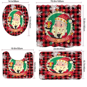 Detailed size chart of Christmas red plaid shower curtain and bathroom mat set
