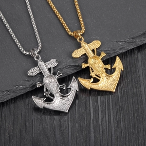 Retro stainless steel anchor pendant necklaces in gold and silver with box chain