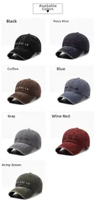 Detailed color options of distressed cotton baseball caps with YAO FEI LE embroidery