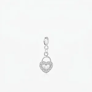 Heart Lock Pendant 925 Sterling Silver Micro Pave Cubic Zirconia Charm DIY Jewelry Accessory Elegant Romantic Style For Women
