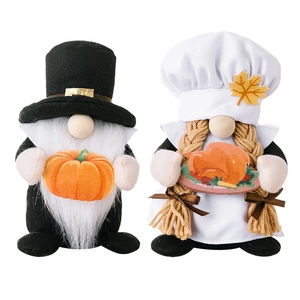 Thanksgiving gnome plush set featuring pumpkin and turkey figurines for festive home decor