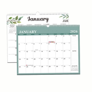 2026-2027 18-month wall calendar with sage green leaf design and double-wire binding