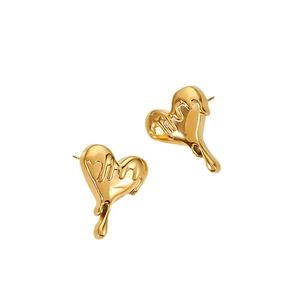 Elegant 18K gold-plated stainless steel fluid heart stud earrings for women in gold finish