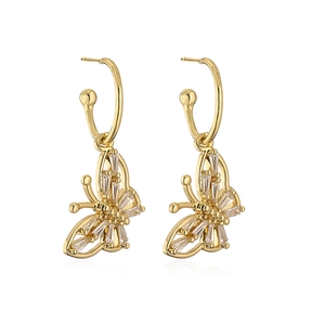 Elegant 18K gold plated butterfly drop earrings with shimmering cubic zirconia stones