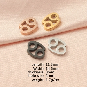 Detailed size and weight specs for hollow Cancer zodiac stainless steel DIY beads